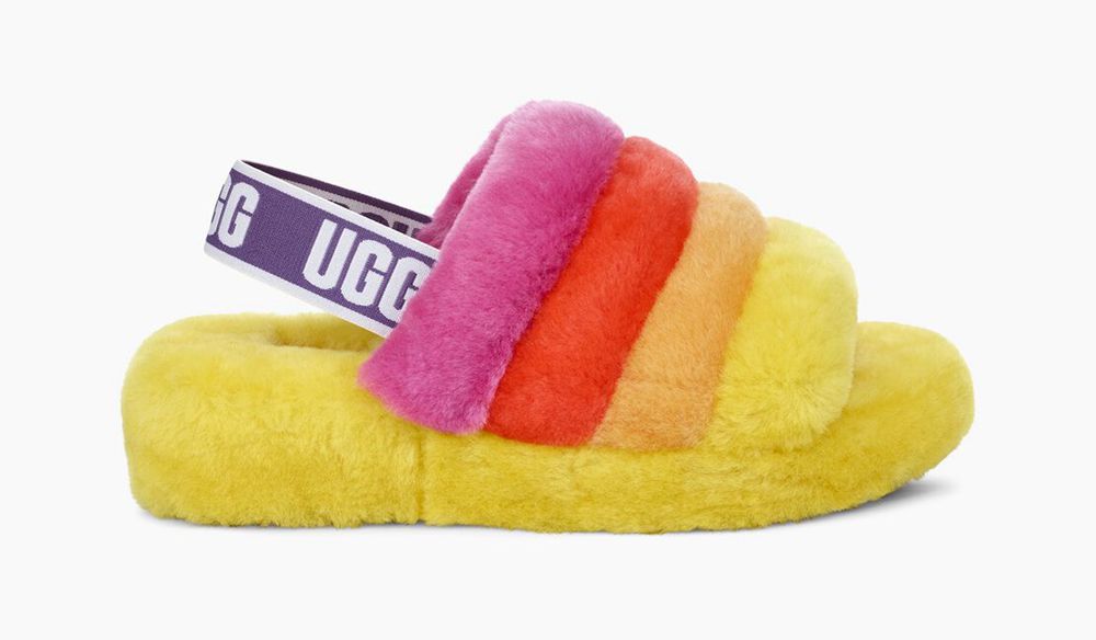 Ugg Slide Mens - Ugg Pride Fluff Yeah Rainbow Yellow - 921LASVXT